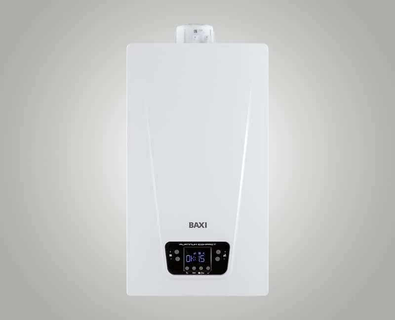 Frontal de caldera BAXI Platinum iCompact con pantalla y mandos visibles — reparacioncalderas.madrid