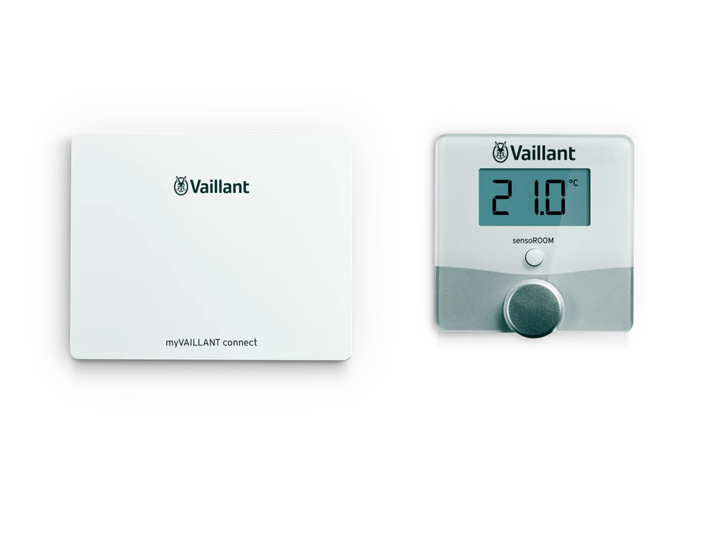 Termostato sensoROOM junto a su módulo myVAILLANT connect para control de calefacción — reparacioncalderas.madrid