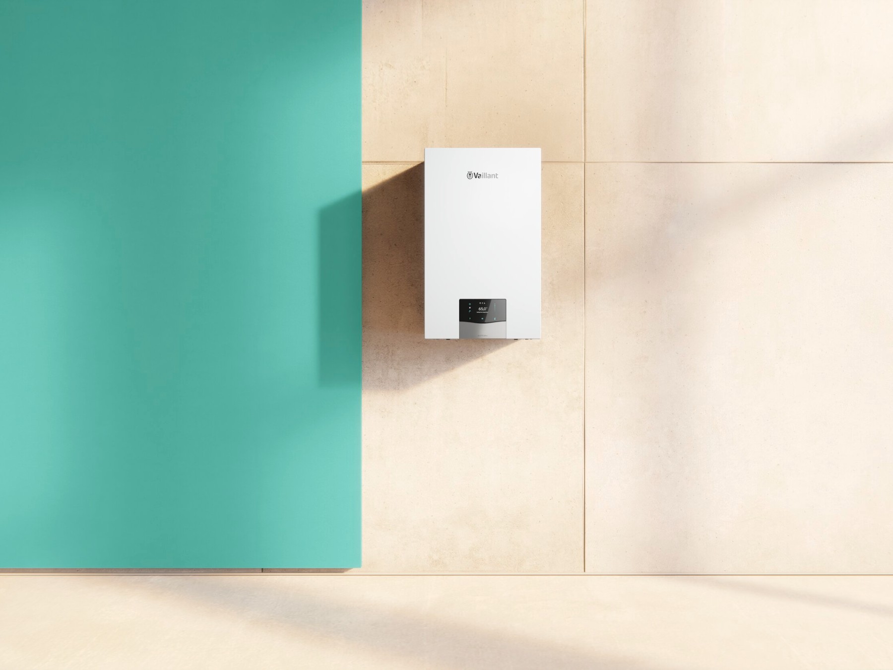 Caldera Vaillant ecoTEC plus y su panel frontal, encuadre de la fotografía de producto