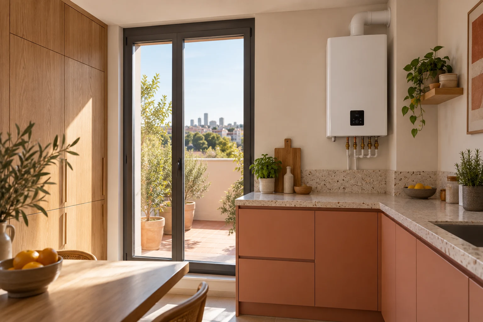 Visualización de cocina con caldera mural para el servicio en Montecarmelo — reparacioncalderas.madrid