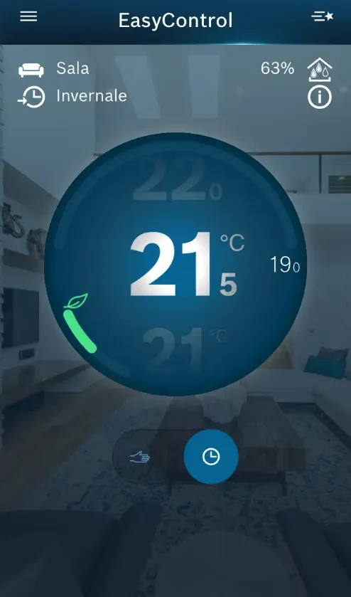 Ejemplo de pantalla de la aplicación Bosch EasyControl con ajuste de temperatura — reparacioncalderas.madrid