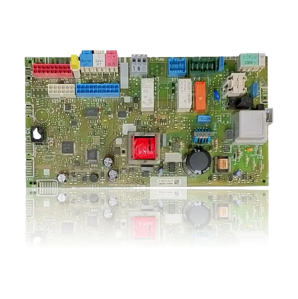 Placa electrónica con conectores, relés y componentes de alimentación