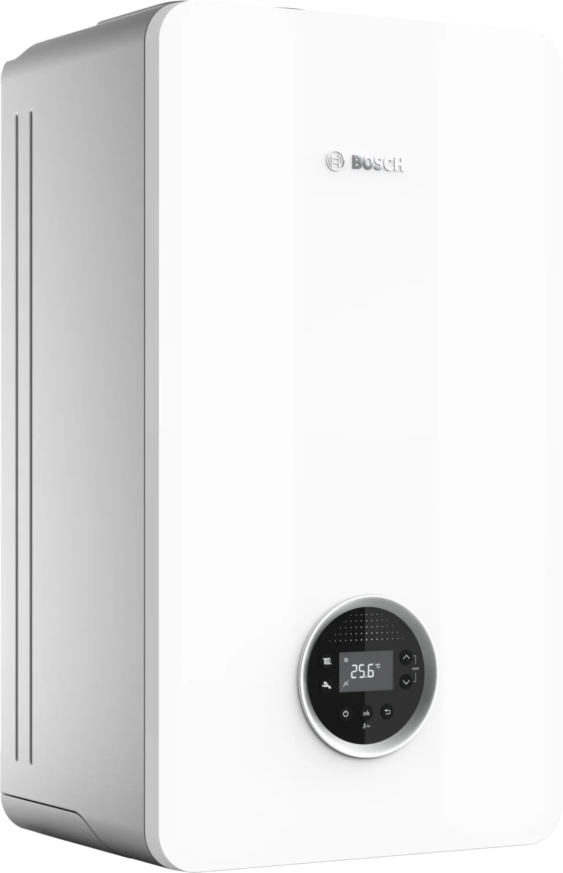 Caldera Bosch Condens 4300i W de condensación, vista lateral y frontal — reparacioncalderas.madrid