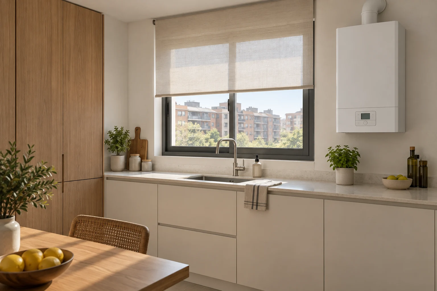 Visualización de cocina con caldera mural para el servicio en Sanchinarro — reparacioncalderas.madrid