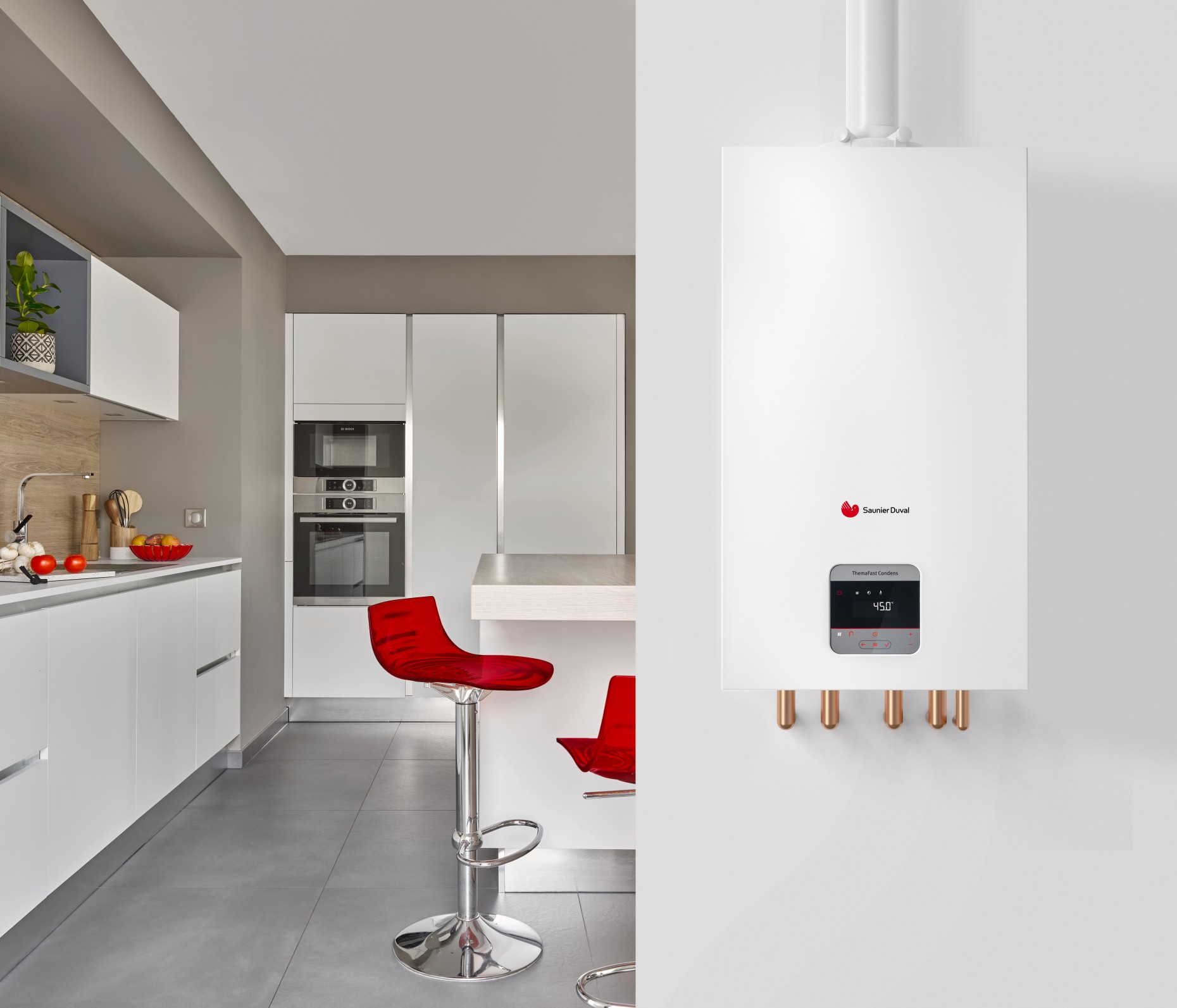 Caldera Saunier Duval ThemaFast Condens en una cocina